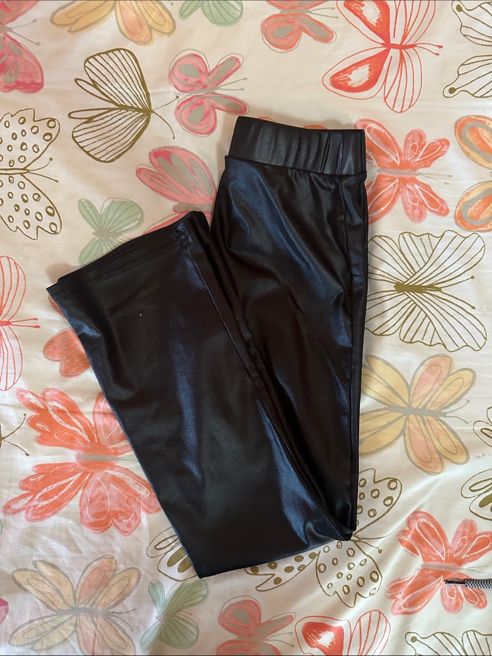 shosho Black Faux Leather Look Kids Leggings
